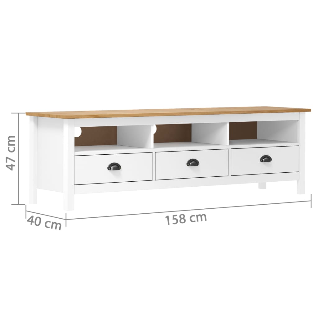 vidaXL Szafka pod TV Hill, biała, 158x40x47 cm, lite drewno sosnowe