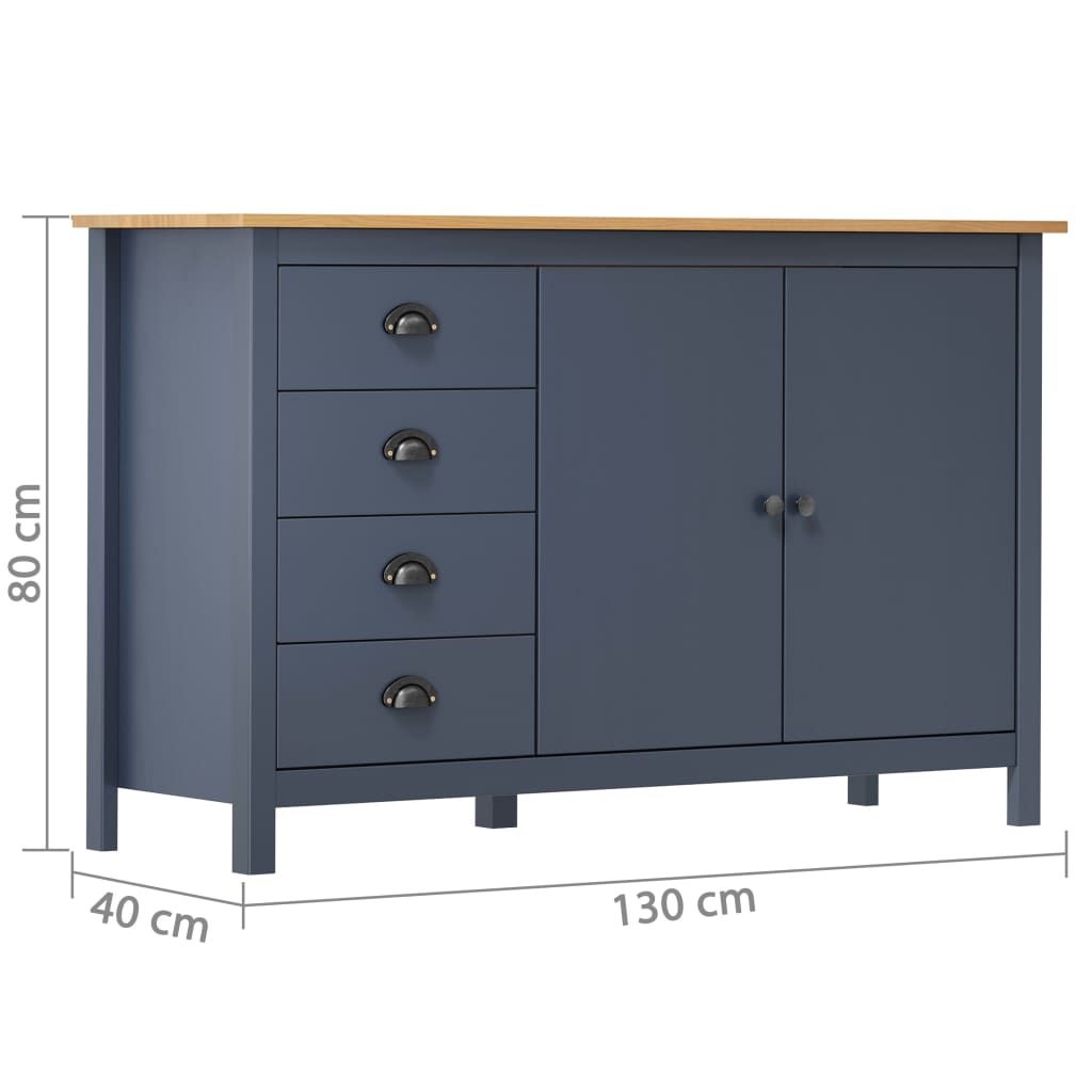 vidaXL Komoda Hill, szara, 130x40x80 cm, lite drewno sosnowe