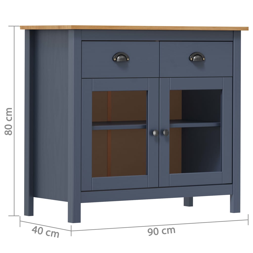 vidaXL Komoda Hill, szara, 90x40x80 cm, lite drewno sosnowe