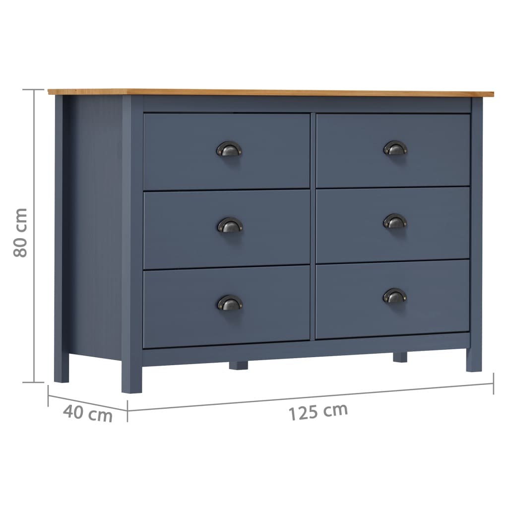 vidaXL Komoda Hill, szara, 125x40x80 cm, lite drewno sosnowe