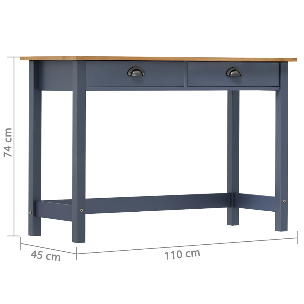 vidaXL Konsola Hill, 2 szuflady, szara, 110x45x74 cm, lita sosna