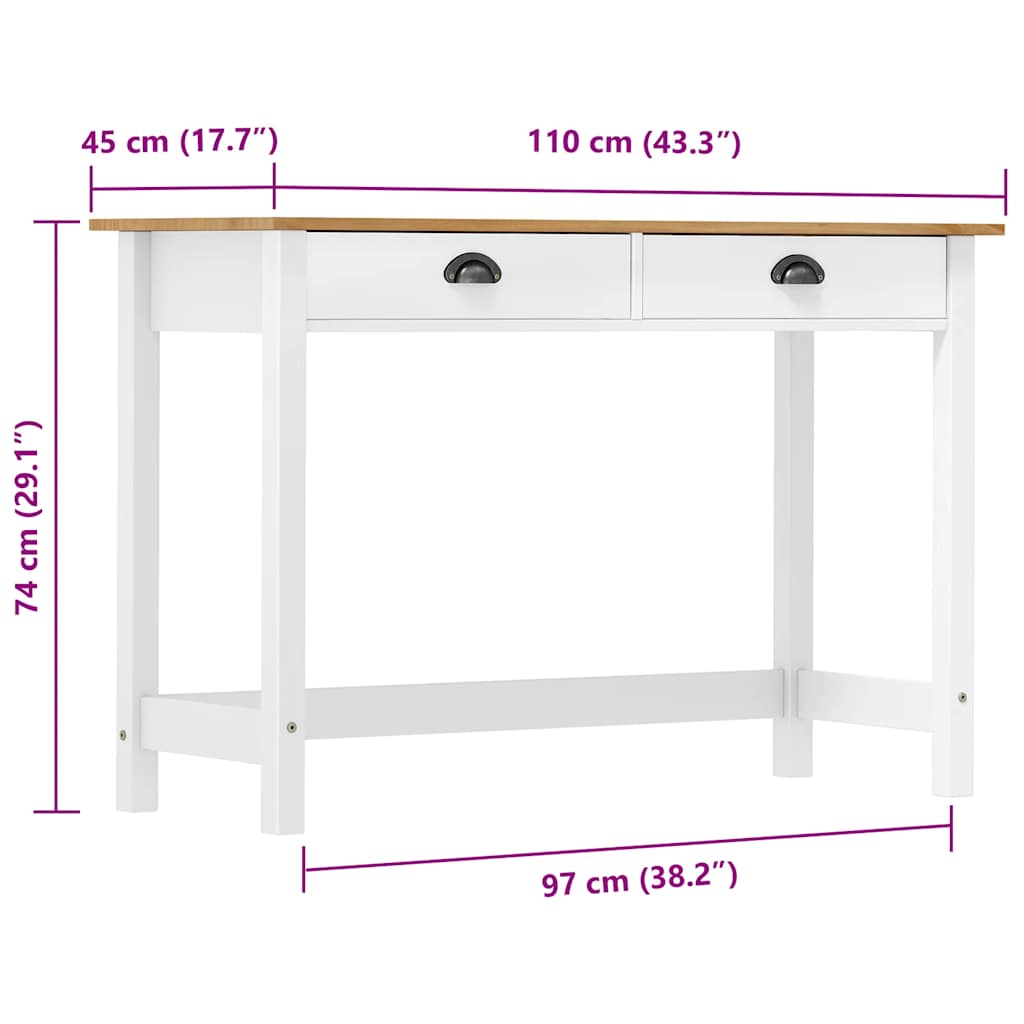 vidaXL Stolik konsolowy Hill, 2 szuflady, 110x45x74 cm, lita sosna