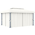 vidaXL Altana ogrodowa z zasłonami, 4 x 3 m, kremowa, aluminium