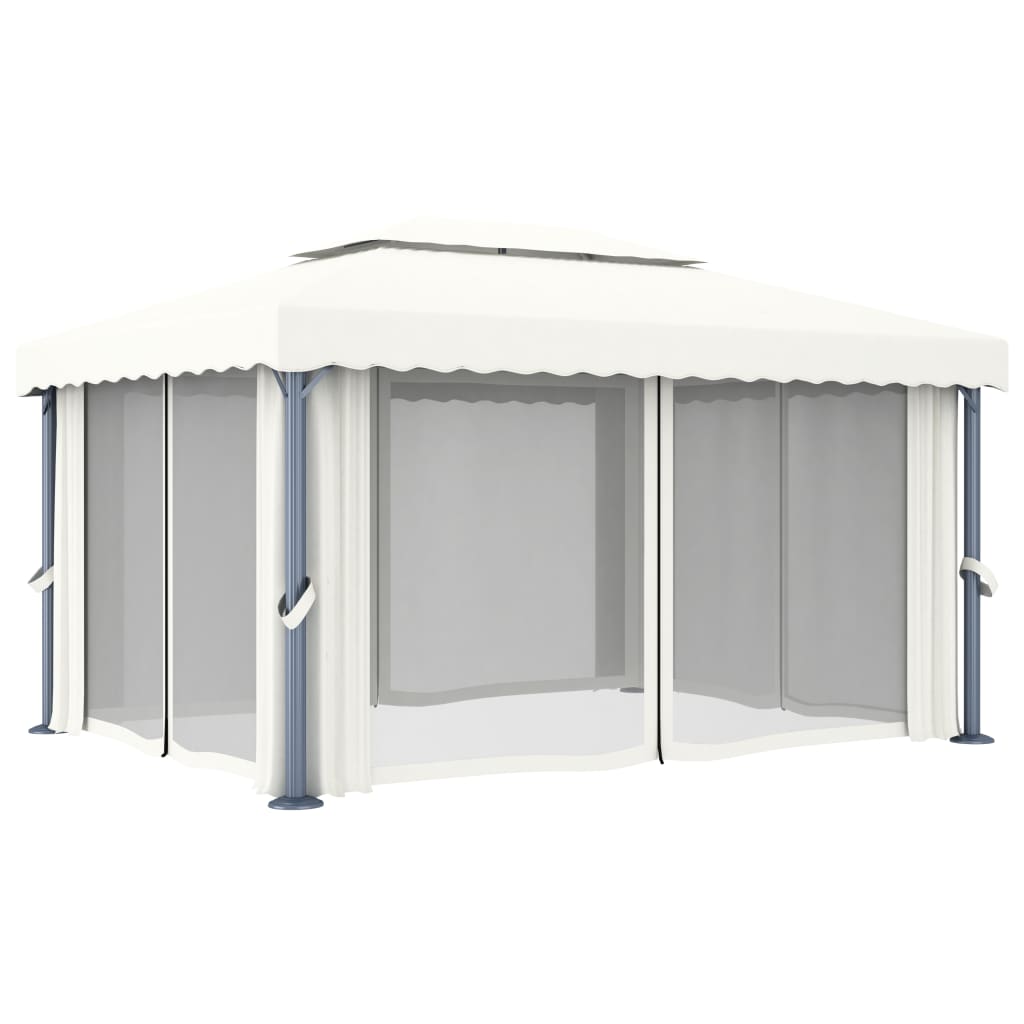 vidaXL Altana ogrodowa z zasłonami, 4 x 3 m, kremowa, aluminium