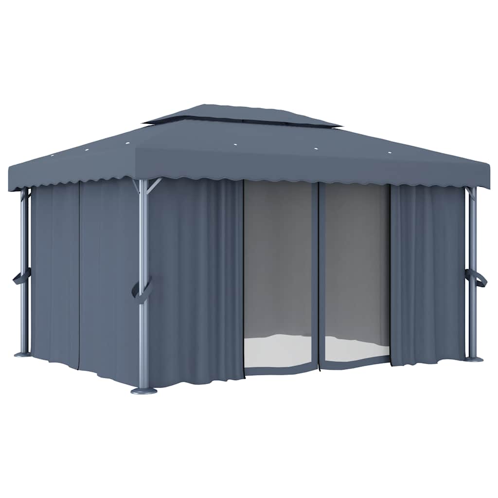 vidaXL Altana ogrodowa z zasłonami, 4 x 3 m, antracytowa, aluminium