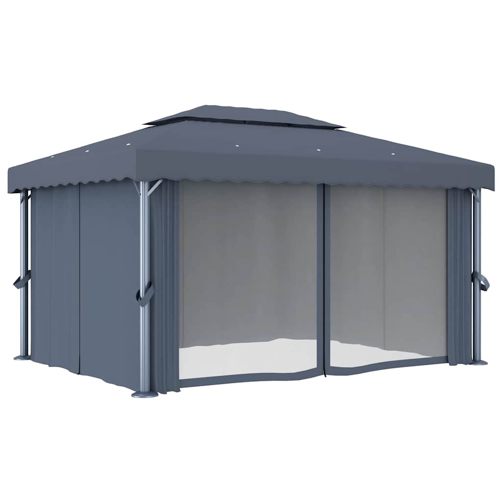 vidaXL Altana ogrodowa z zasłonami, 4 x 3 m, antracytowa, aluminium