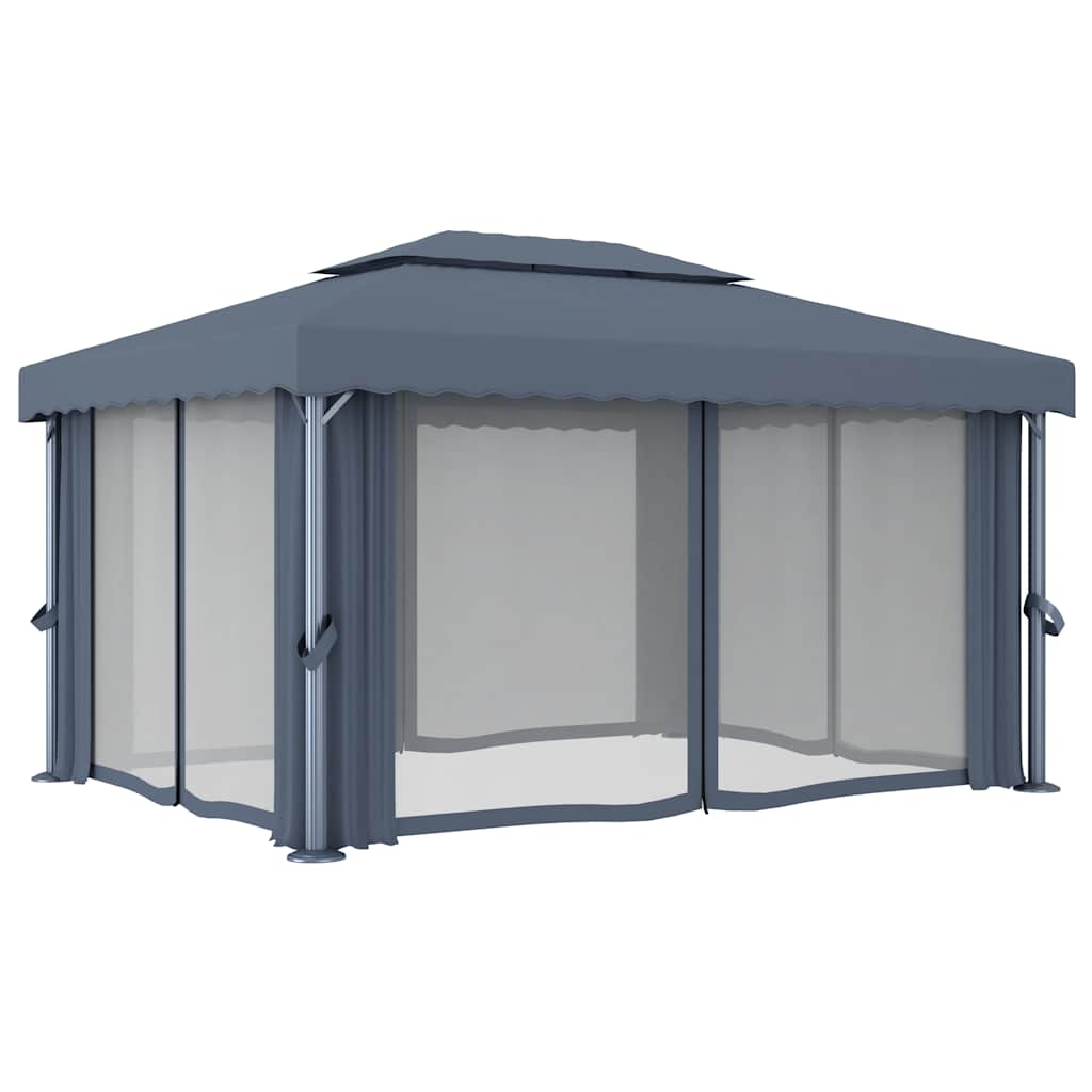 vidaXL Altana ogrodowa z zasłonami, 4 x 3 m, antracytowa, aluminium