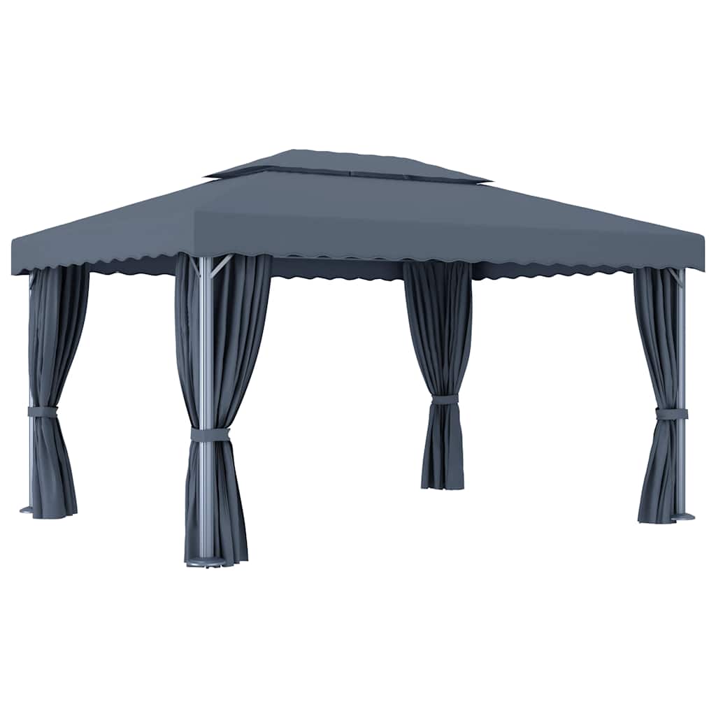 vidaXL Altana ogrodowa z zasłonami, 4 x 3 m, antracytowa, aluminium