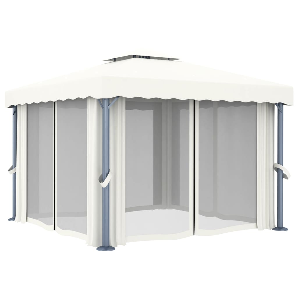 vidaXL Altana ogrodowa z zasłonami, 3 x 3 m, kremowa, aluminium