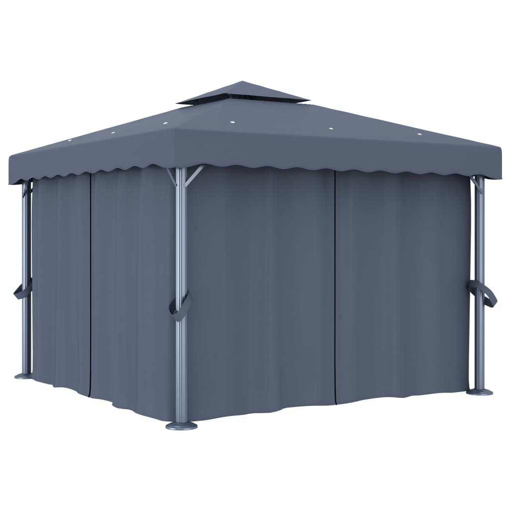 vidaXL Altana ogrodowa z zasłonami, 3 x 3 m, antracytowa, aluminium