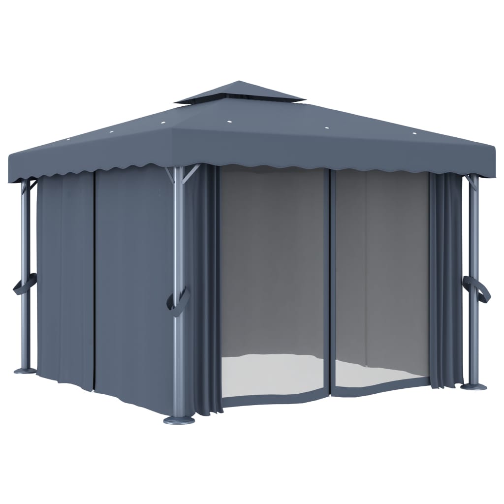 vidaXL Altana ogrodowa z zasłonami, 3 x 3 m, antracytowa, aluminium