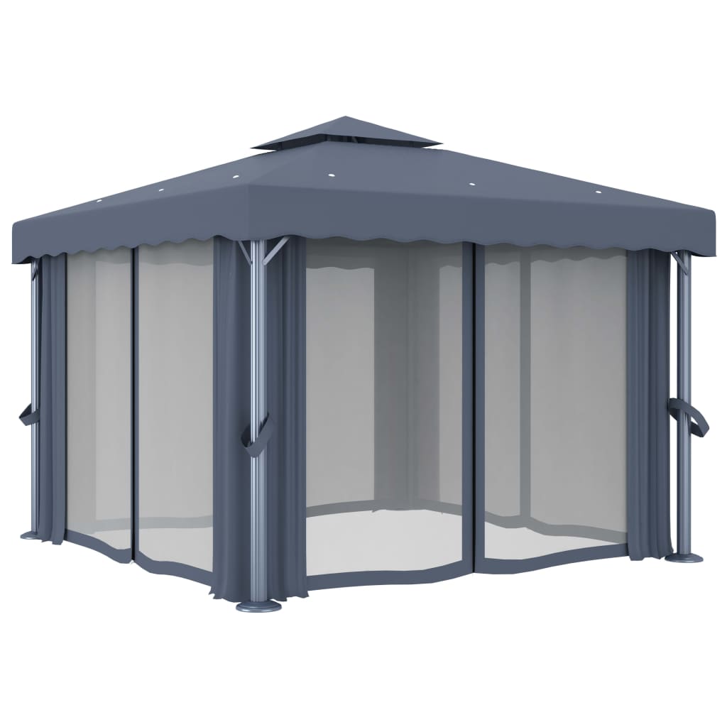 vidaXL Altana ogrodowa z zasłonami, 3 x 3 m, antracytowa, aluminium