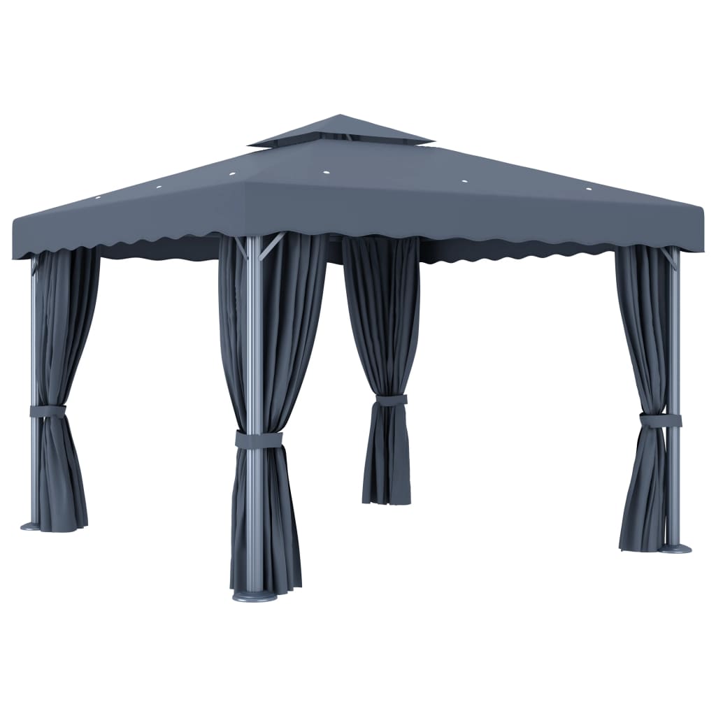vidaXL Altana ogrodowa z zasłonami, 3 x 3 m, antracytowa, aluminium