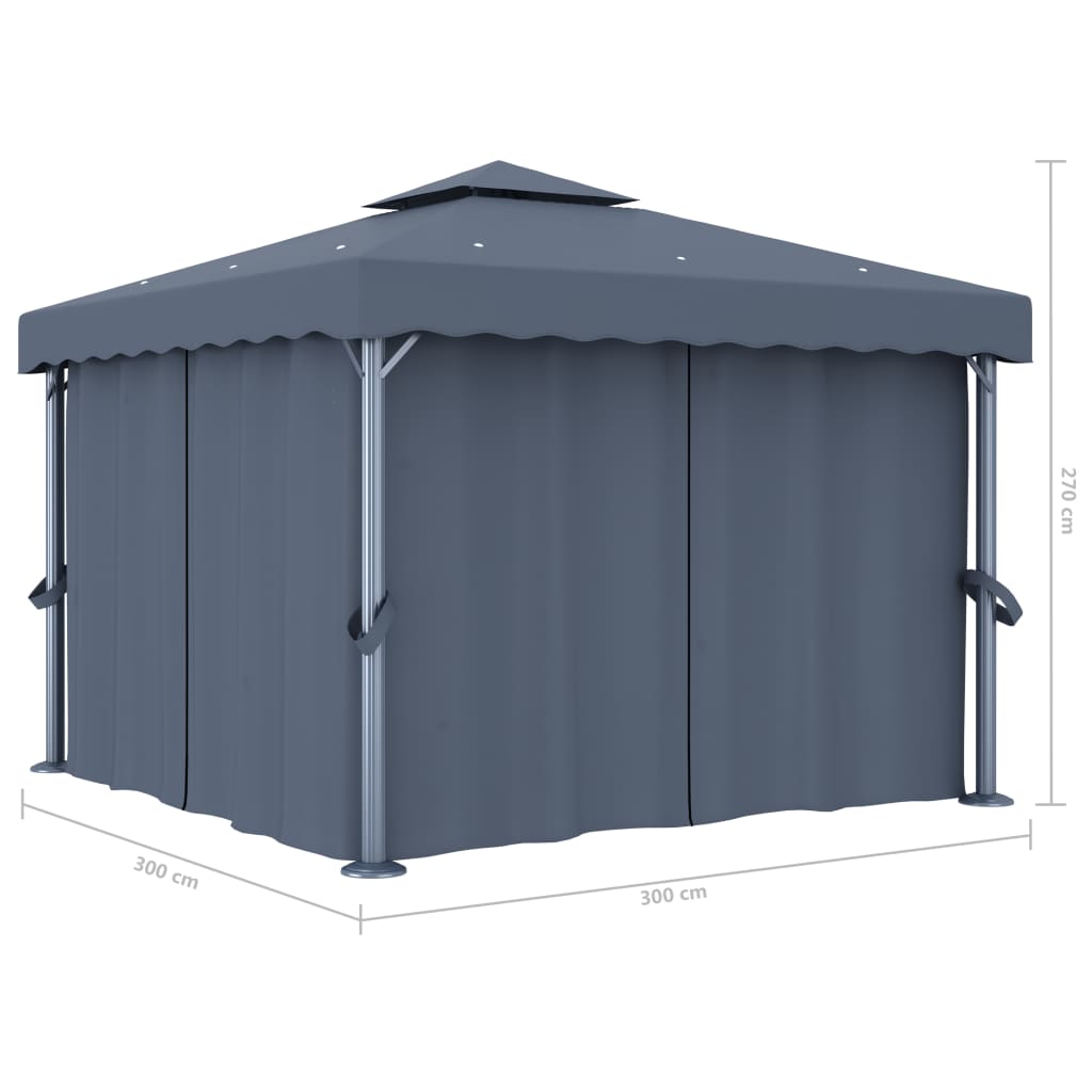 vidaXL Altana ogrodowa z zasłonami, 3 x 3 m, antracytowa, aluminium