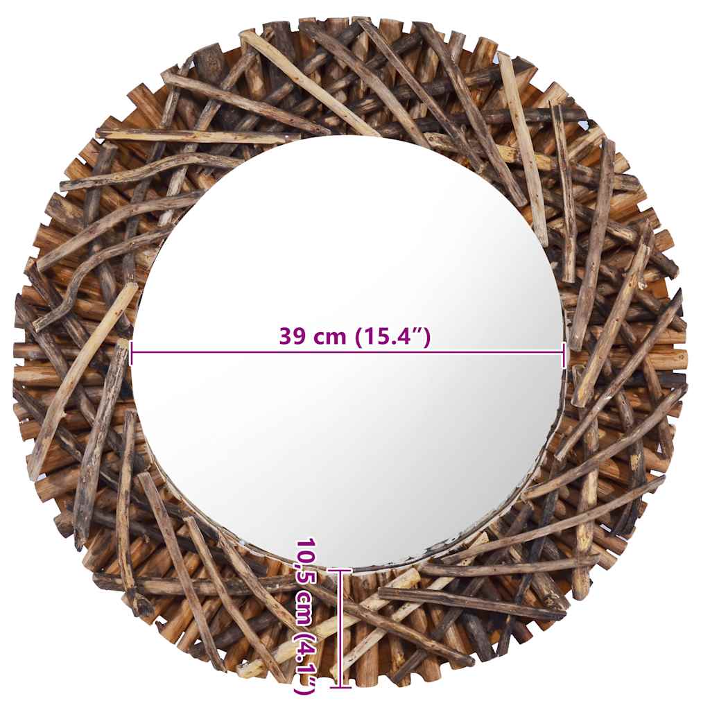 vidaXL Lustro ścienne, 60 cm, tekowe, okrągłe