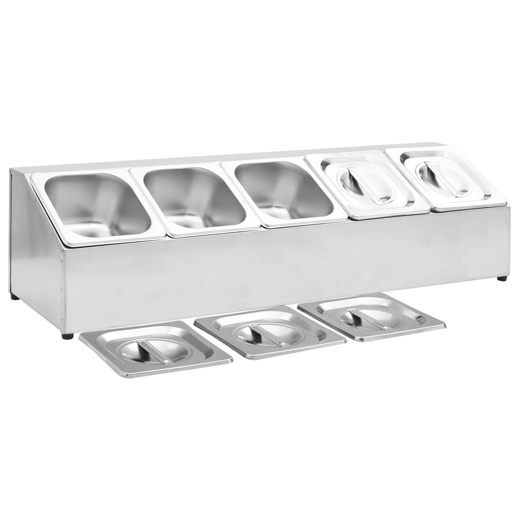 vidaXL Ekspozytor z 5 pojemnikami GN 1/6, stal nierdzewna