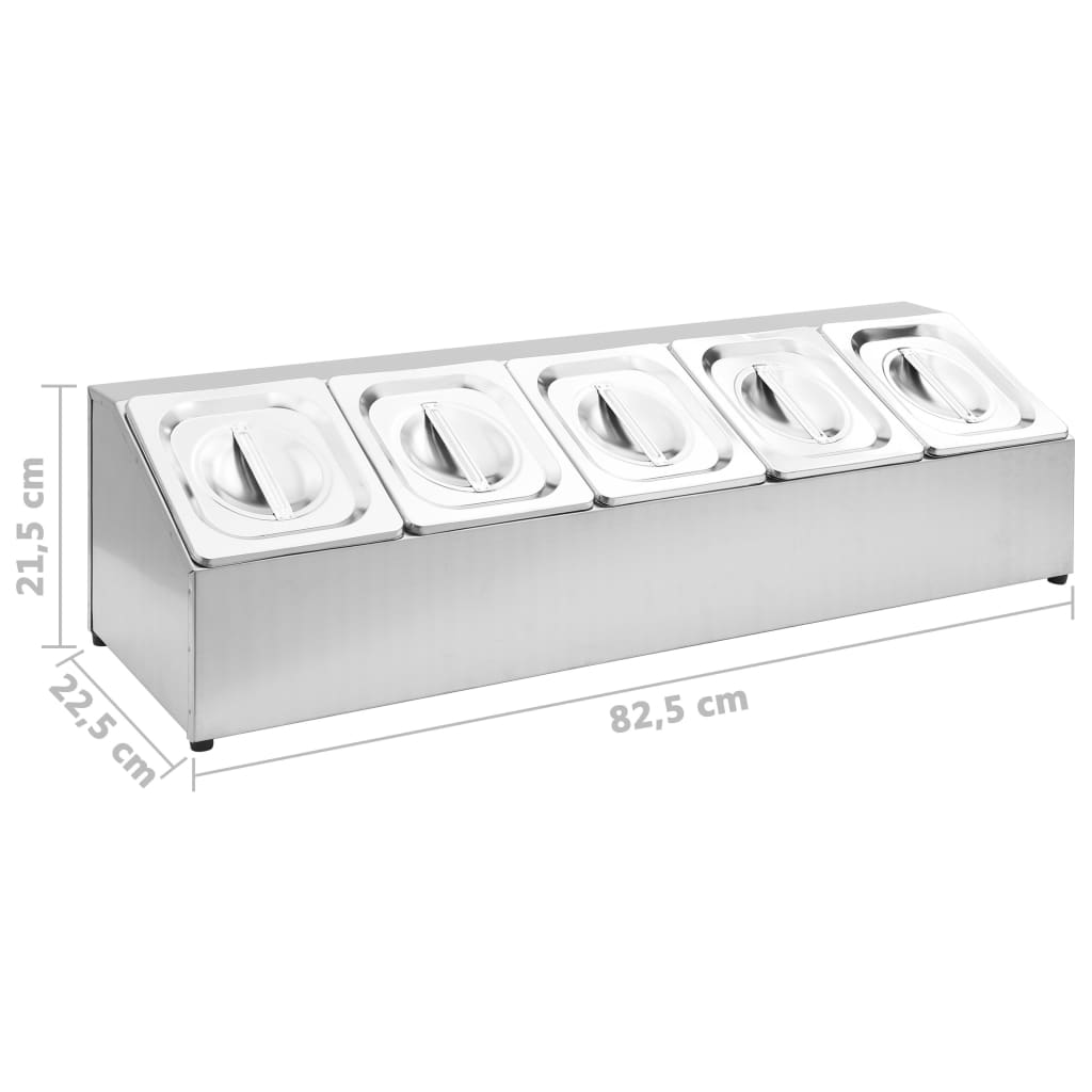vidaXL Ekspozytor z 5 pojemnikami GN 1/6, stal nierdzewna