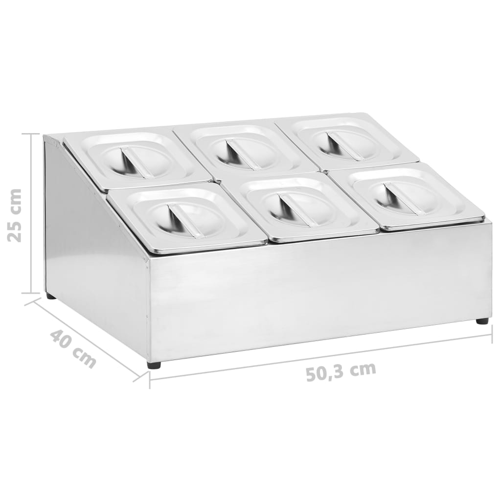 vidaXL Ekspozytor z 6 pojemnikami GN 1/6, stal nierdzewna
