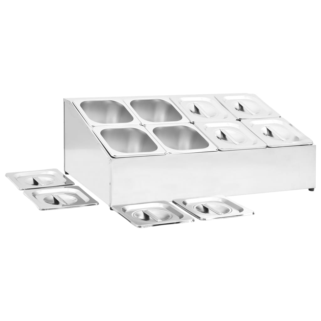 vidaXL Ekspozytor z 8 pojemnikami GN 1/6, stal nierdzewna