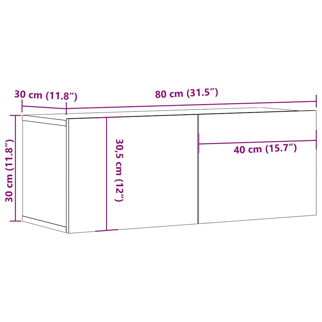 vidaXL Szafka pod TV, dąb sonoma, 80x30x30 cm, materiał drewnopochodny