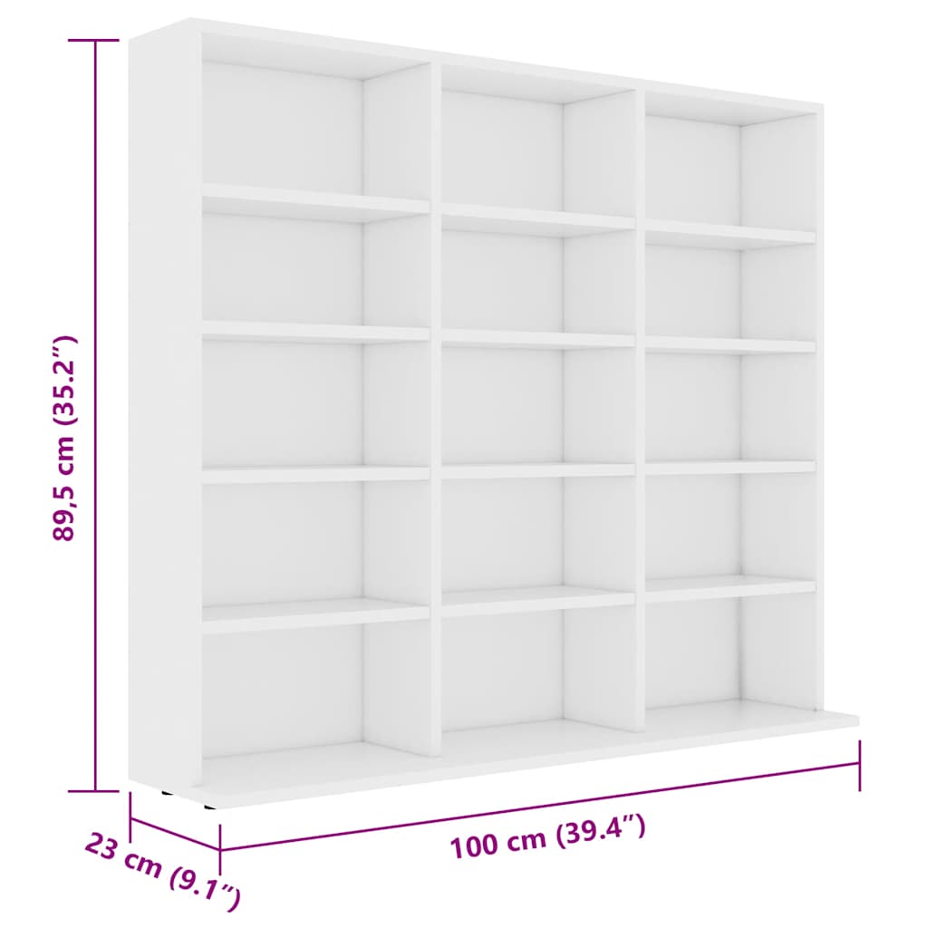 vidaXL Szafka na płyty CD, biała, 100x23x89,5 cm
