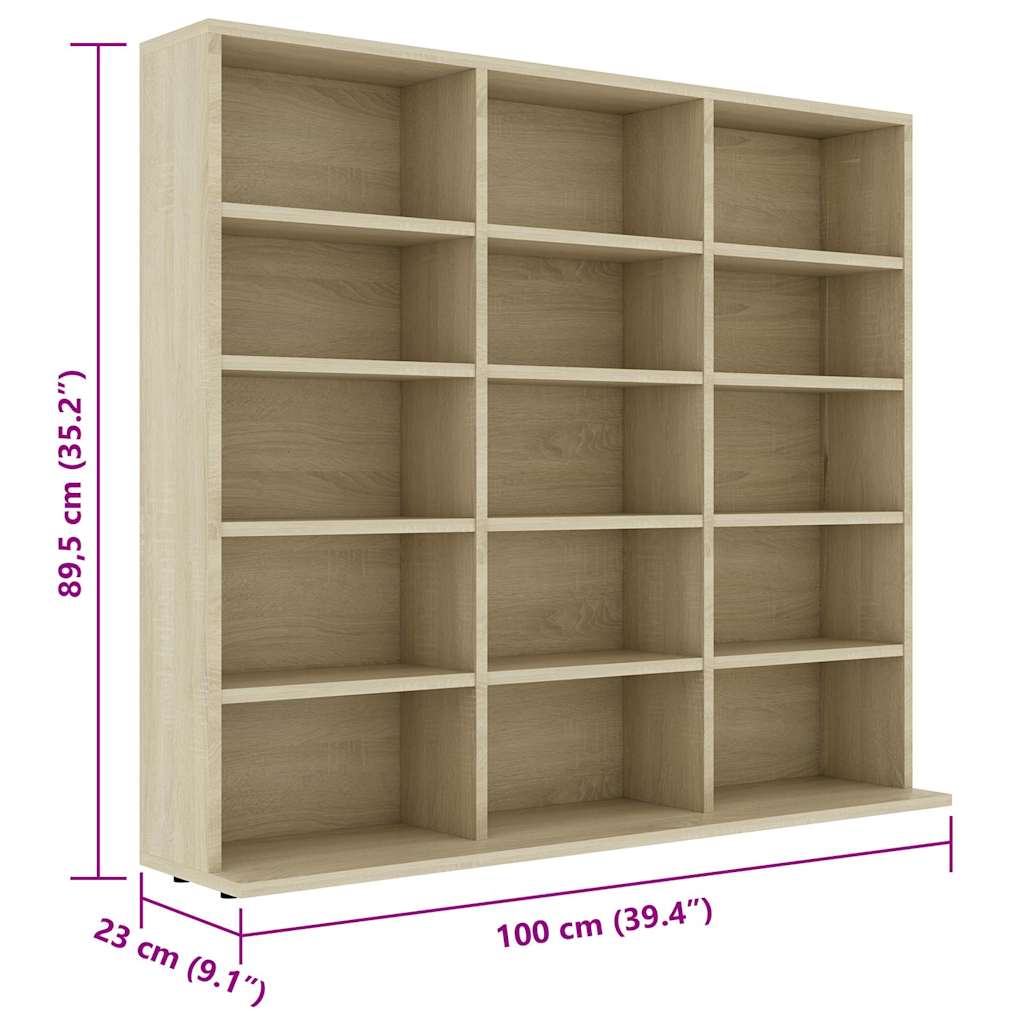 vidaXL Szafka na płyty CD, dąb sonoma, 100 x 23 x 89,5 cm