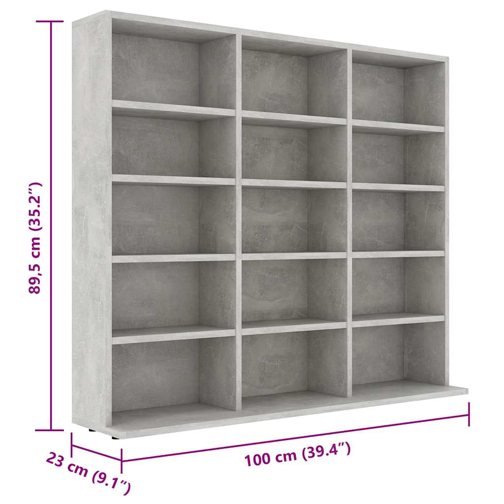 vidaXL Szafka na płyty CD, szarość betonu, 100 x 23 x 89,5 cm