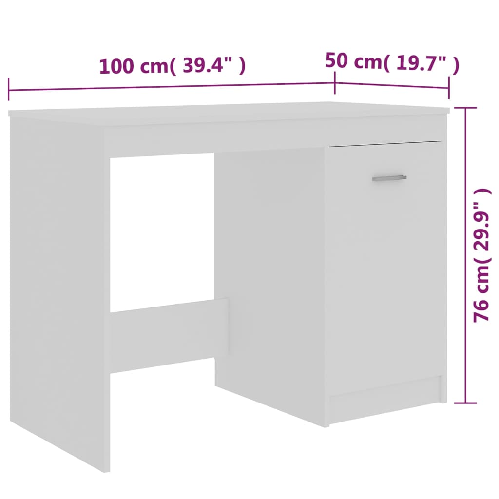 vidaXL Biurko, białe, 100x50x76 cm, materiał drewnopochodny