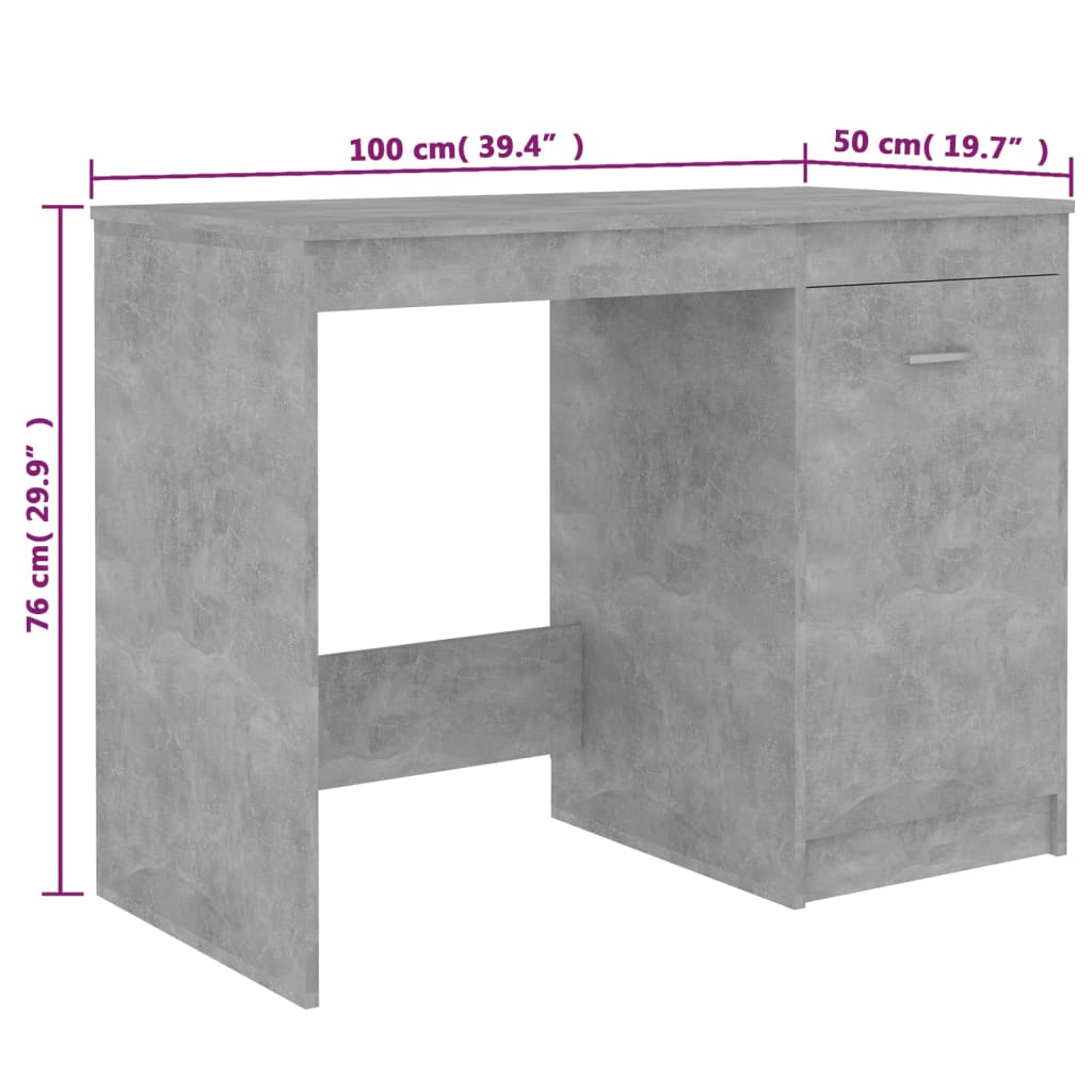 vidaXL Biurko, szarość betonu, 100x50x76 cm, materiał drewnopochodny