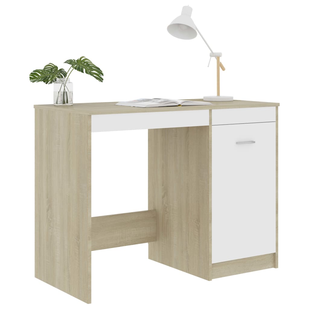 vidaXL Biurko, biel i dąb sonoma, 100x50x76cm, materiał drewnopochodny