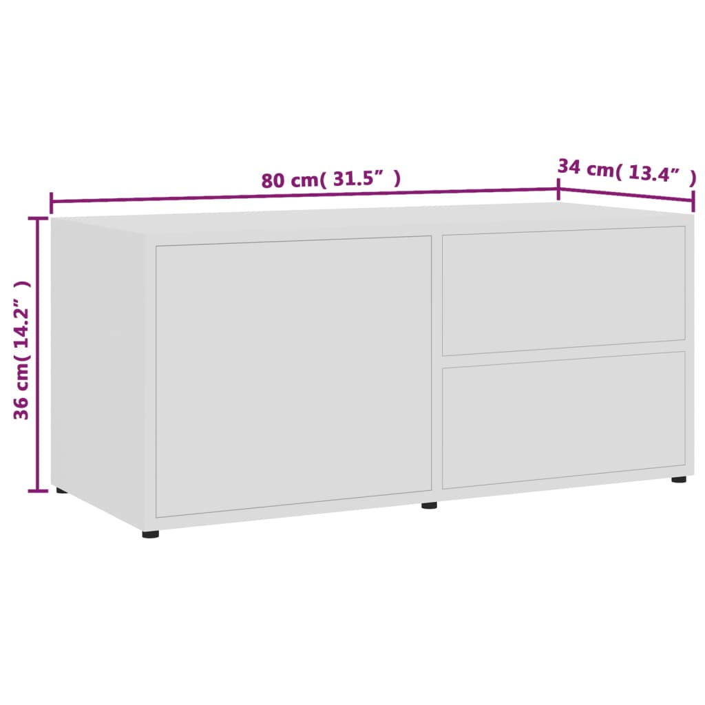vidaXL Szafka pod TV, biała, 80x34x36 cm, materiał drewnopochodny