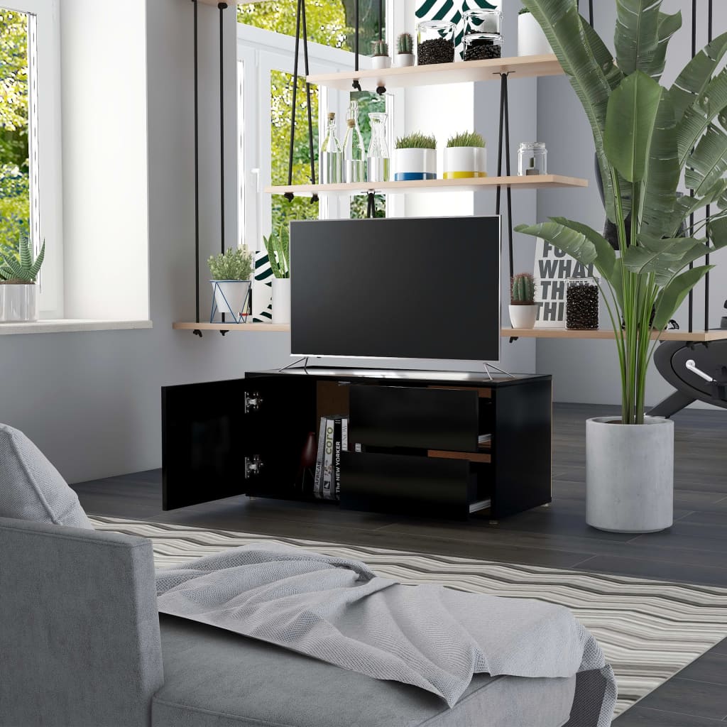 vidaXL Szafka pod TV, czarna, 80x34x36 cm materiał drewnopochodny