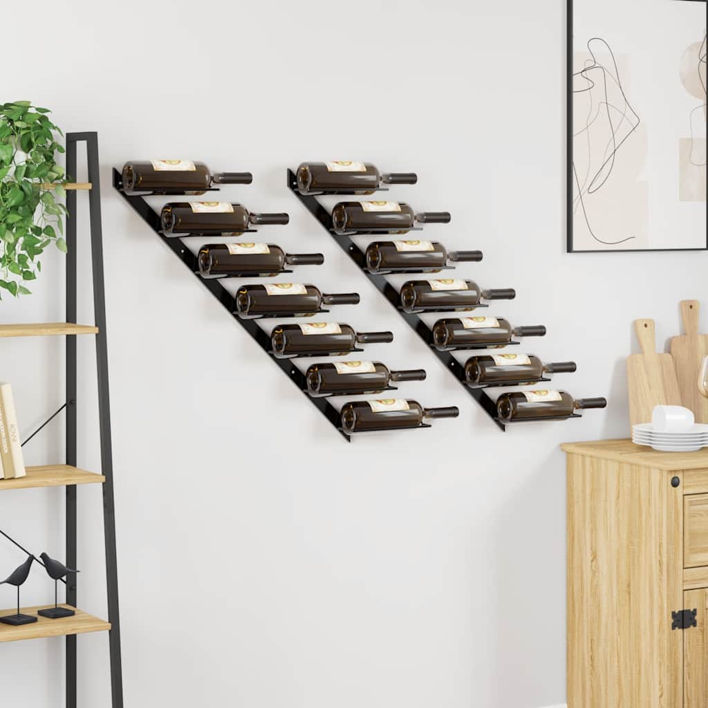 vidaXL Ścienne uchwyty na 14 butelek wina, 2 szt., czarne, metalowe