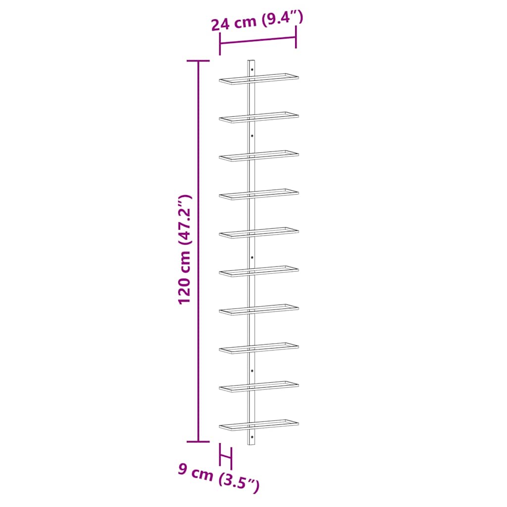vidaXL Ścienne uchwyty na 20 butelek wina, 2 szt., czarne, metalowe