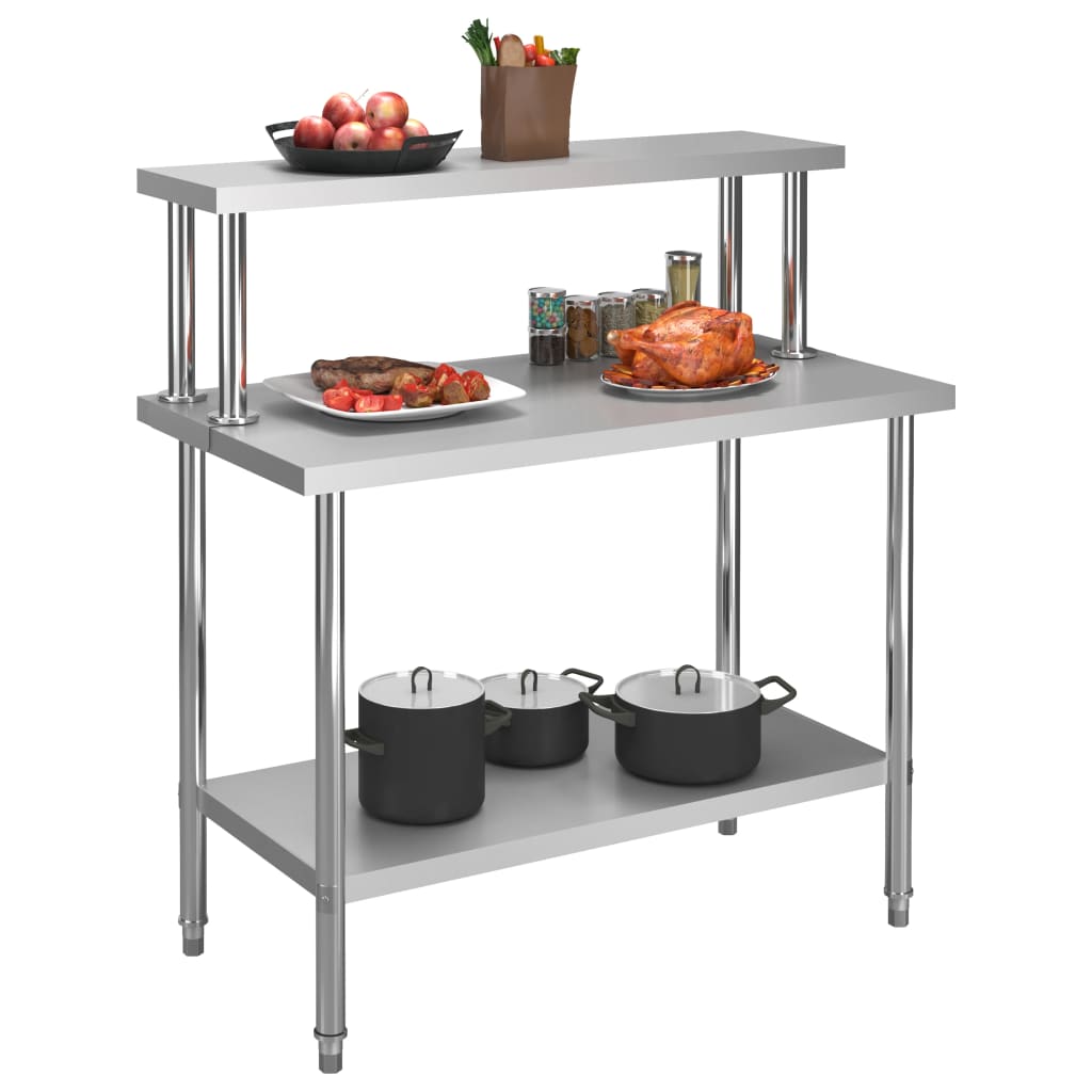 vidaXL Kuchenny stół roboczy z półką, 120x60x120 cm, stal nierdzewna