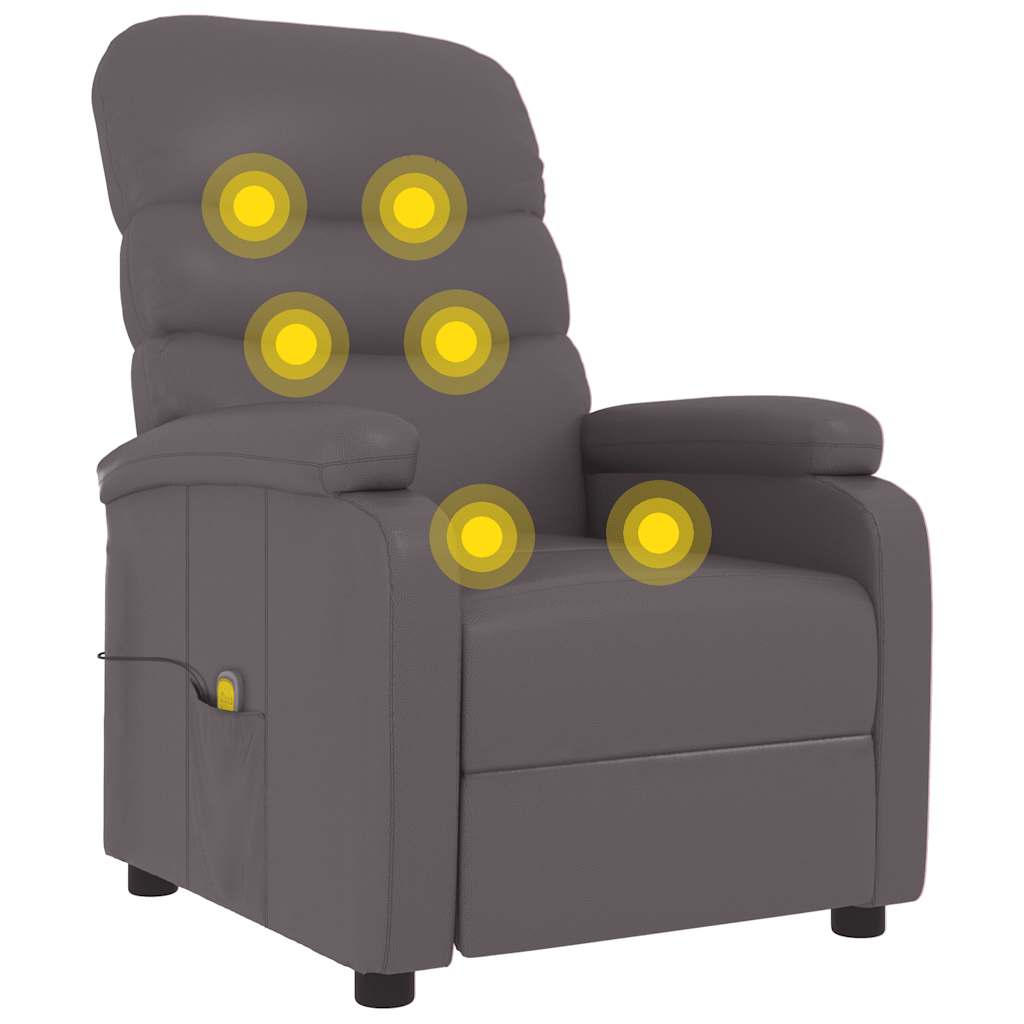 vidaXL Fotel masujący, szary, obity sztuczną skórą