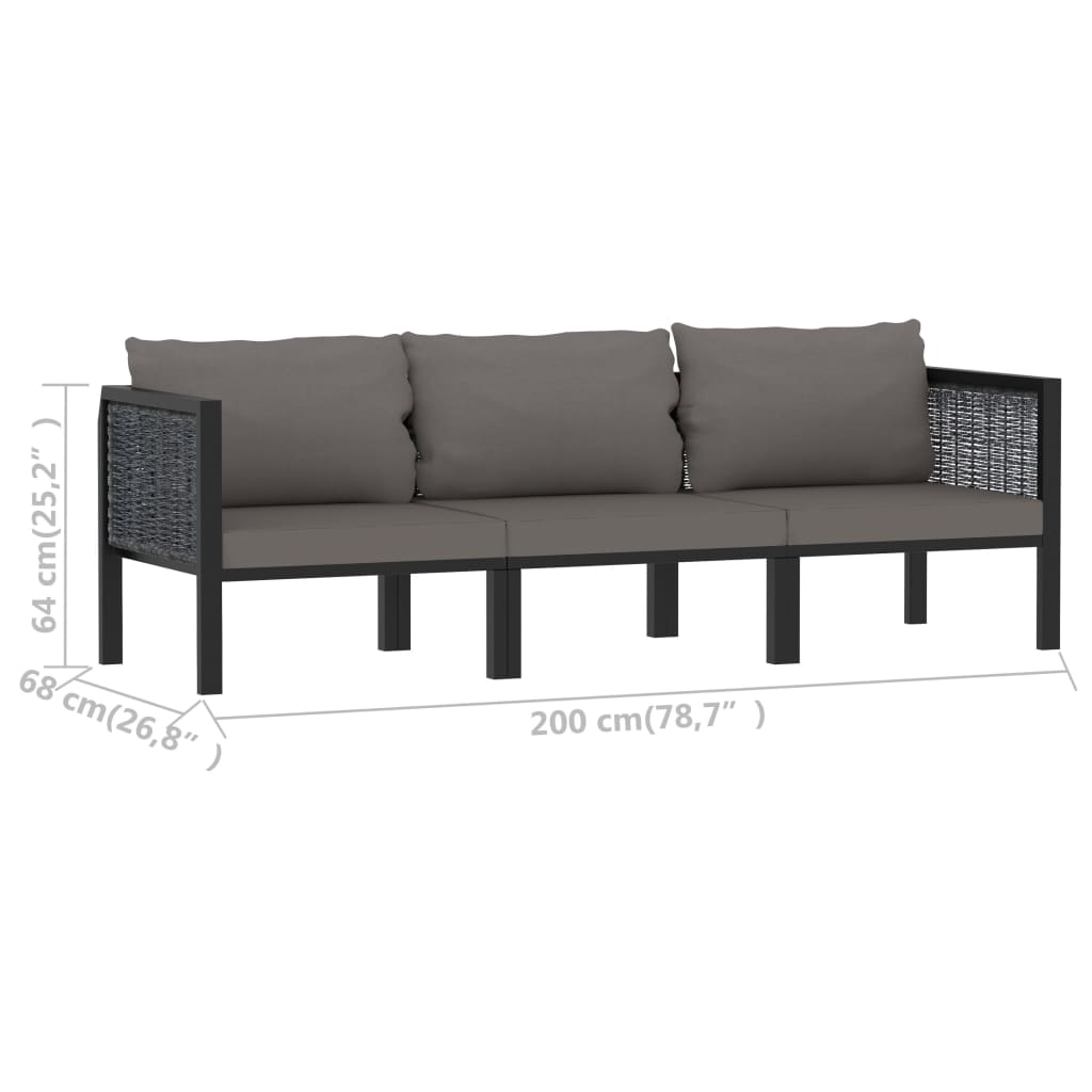 vidaXL 3-osobowa sofa ogrodowa z poduszkami, antracytowa, polirattan