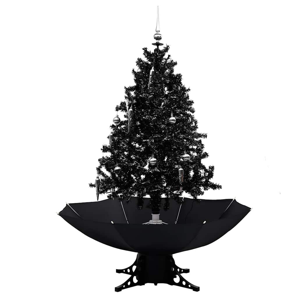 vidaXL Choinka sypiąca śniegiem, podstawa parasolowa, czarna, 140 cm