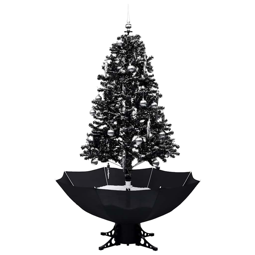 vidaXL Choinka sypiąca śniegiem, podstawa parasolowa, czarna, 170 cm
