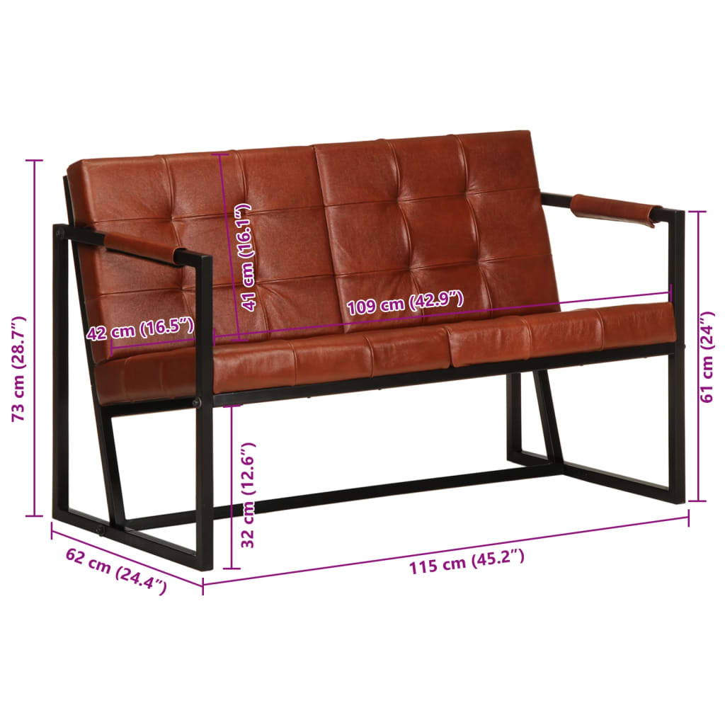 vidaXL Sofa 2-osobowa, brązowa, naturalna skóra kozia