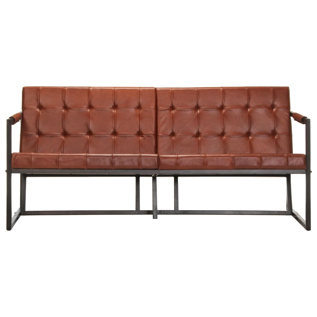 vidaXL Sofa 3-osobowa, brązowa, naturalna skóra kozia