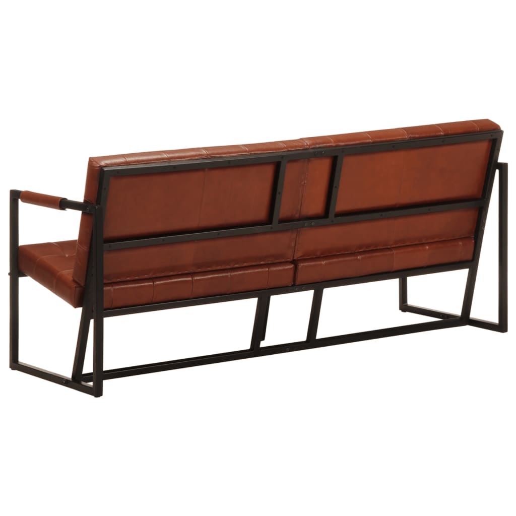 vidaXL Sofa 3-osobowa, brązowa, naturalna skóra kozia