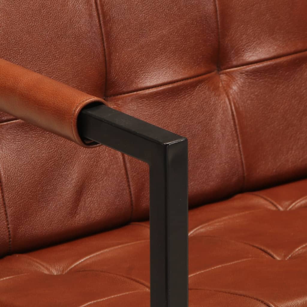vidaXL Sofa 3-osobowa, brązowa, naturalna skóra kozia