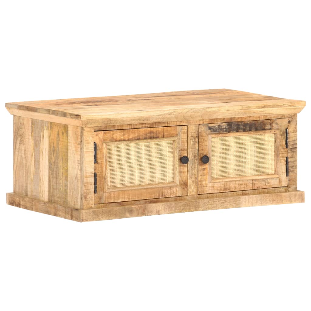 vidaXL Stolik kawowy, 90x50x35 cm, drewno mango i naturalna trzcina