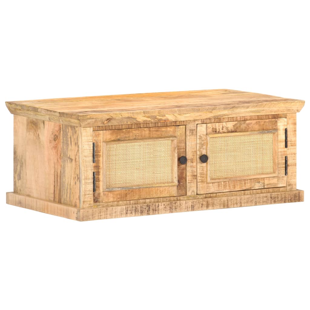 vidaXL Stolik kawowy, 90x50x35 cm, drewno mango i naturalna trzcina