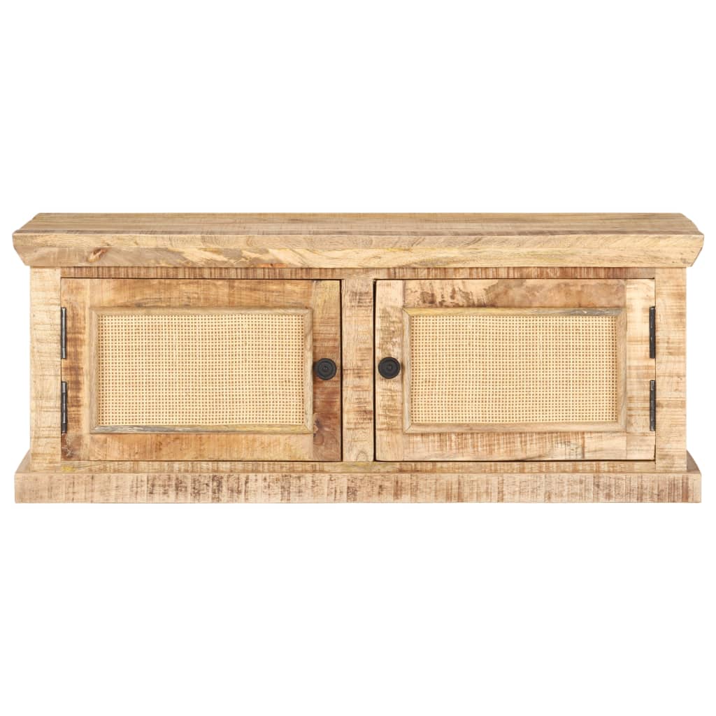 vidaXL Stolik kawowy, 90x50x35 cm, drewno mango i naturalna trzcina