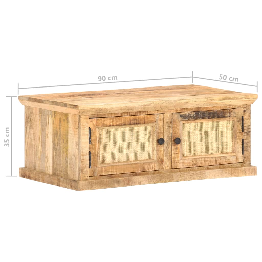 vidaXL Stolik kawowy, 90x50x35 cm, drewno mango i naturalna trzcina