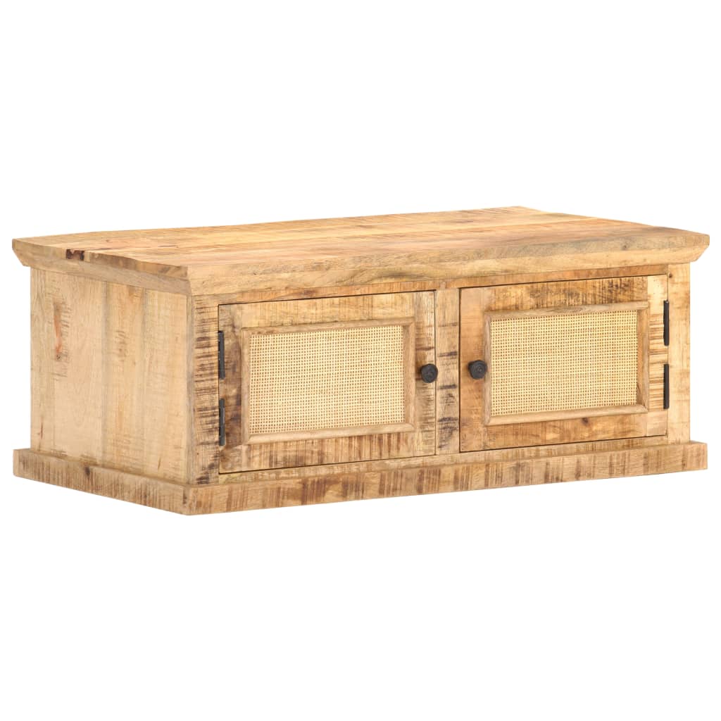 vidaXL Stolik kawowy, 90x50x35 cm, drewno mango i naturalna trzcina