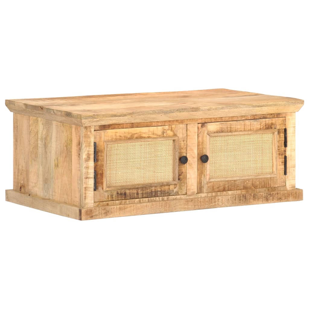 vidaXL Stolik kawowy, 90x50x35 cm, drewno mango i naturalna trzcina