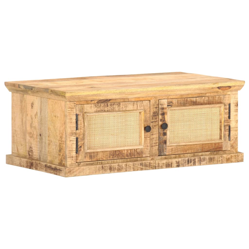 vidaXL Stolik kawowy, 90x50x35 cm, drewno mango i naturalna trzcina